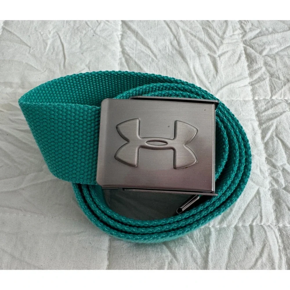 Under Armour Mens Teal Green Golf Belt Adjustable Metal Logo Buckle 39 in